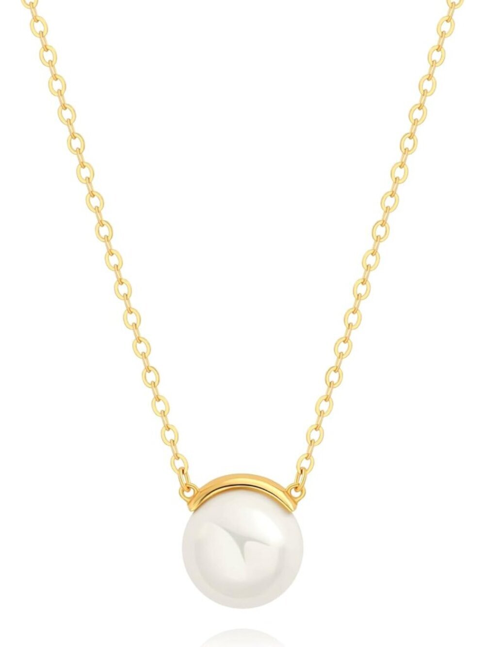 Women's Round Pearl Withe Heart 18 K Gold Plate Dainty Compass Chain Necklaces